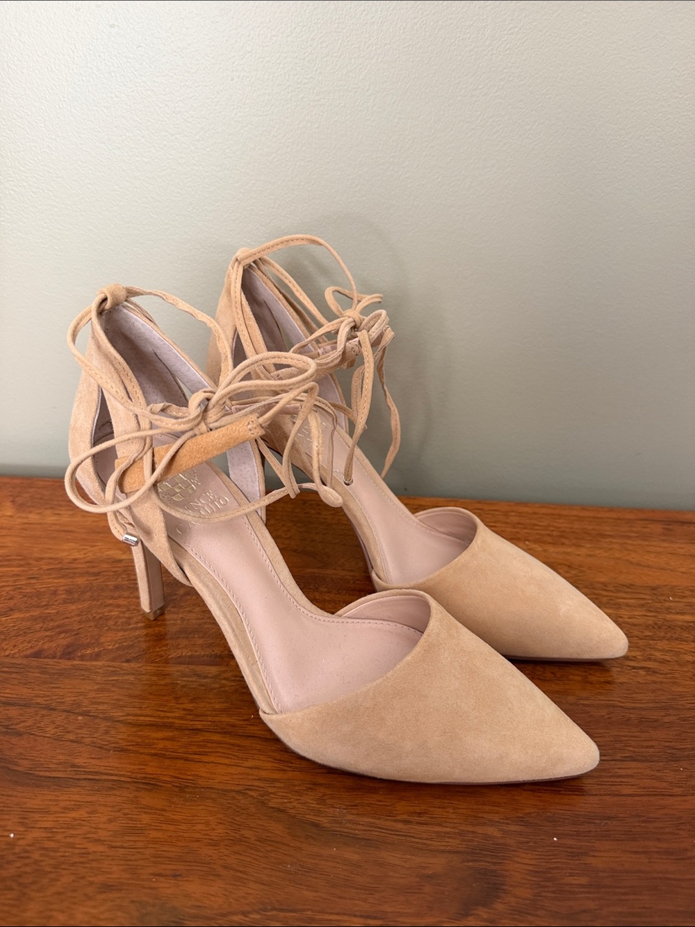 Vince Camuto Women’s Lace-Up Pointed Toe Heels in Nude